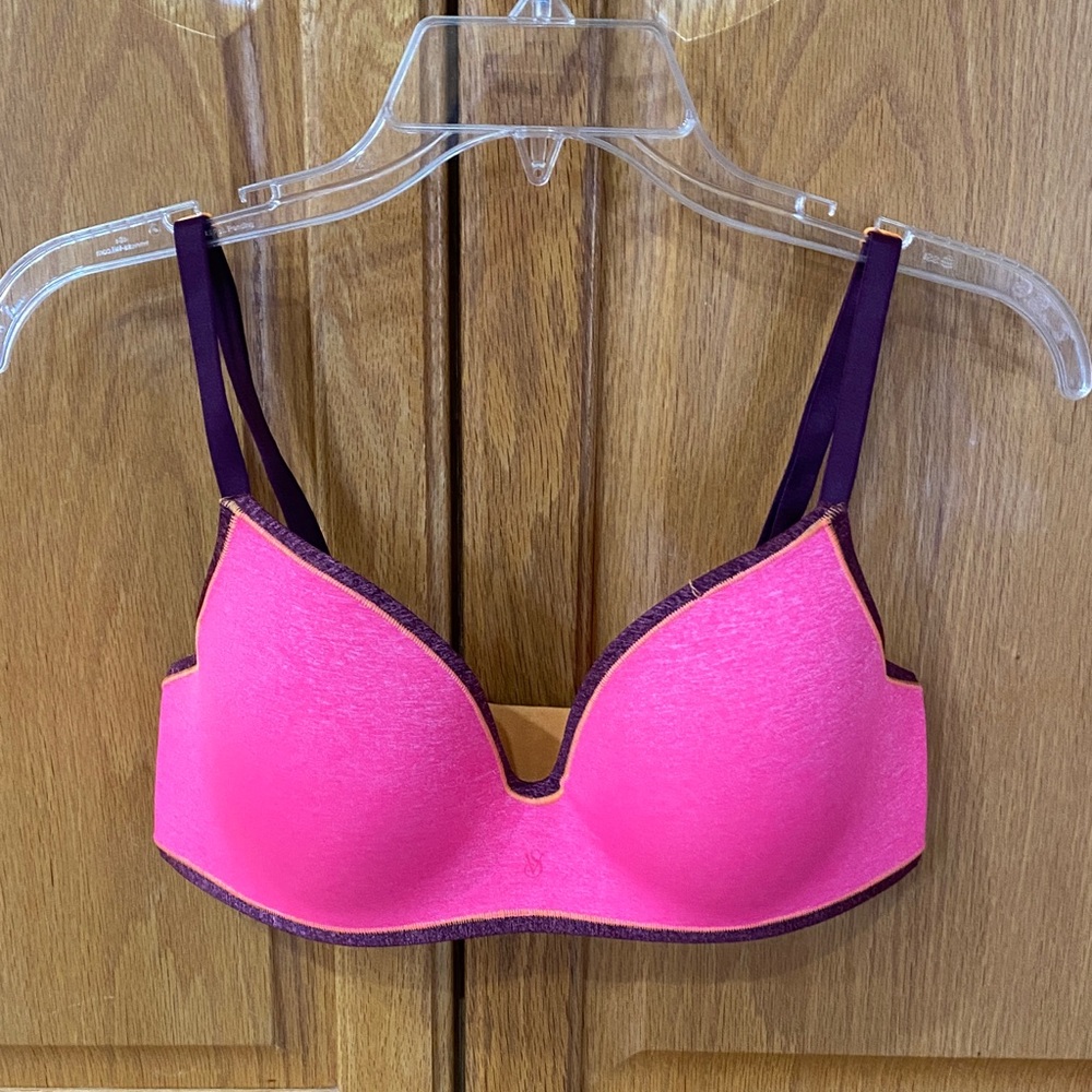 Victoria's Secret Pink Padded Sports Bra with Purple Trim. Size 34D.